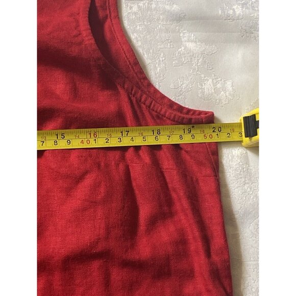 Halmode Petite Red Linen Rayon Maxi Size 14 Sleeveless Dress Side Slit - Picture 4 of 13
